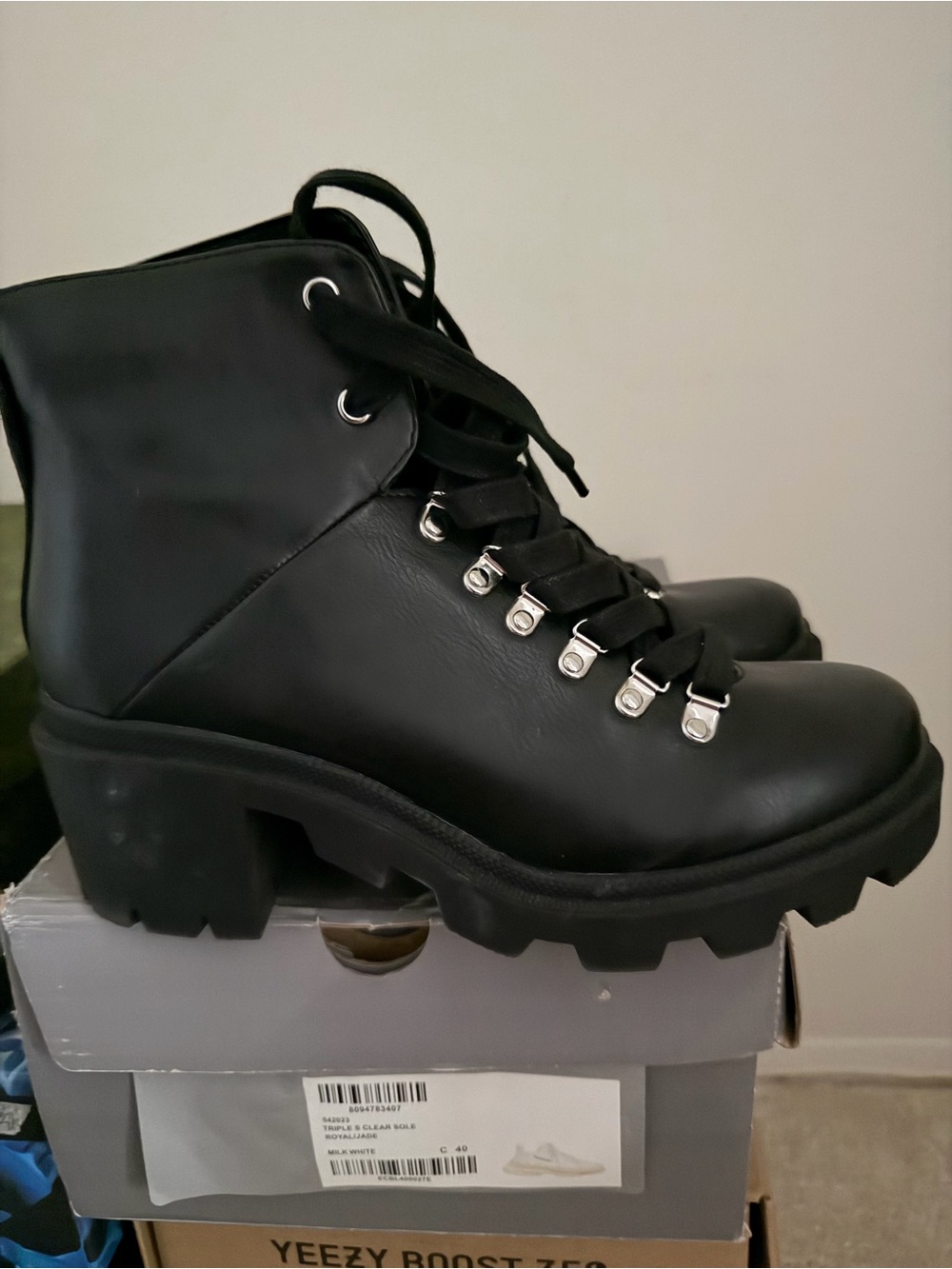 Steve Madden Black Lace-Up Chunky Lug Combat Boots